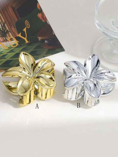 2pcs Women's Fashion Mirrored Gold & Silver Flower Hair Clips, Suitable For Daily Wear