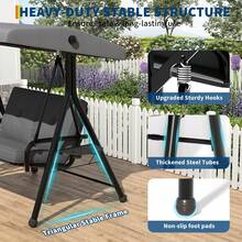 Silla Columpio 2 en 1 para Exterior - con Cojines Gruesos, Toldo Ajustable y Colector de Tazas, Marco de Acero Resistente a la Intemperie para Jardín, Terraza o Patio Trasero - gris - Ver 6