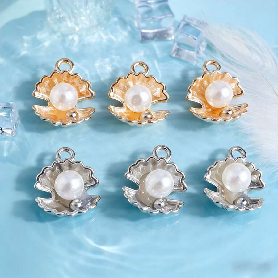 20个沙滩风贝壳珍珠吊坠，度假配饰挂件，DIY项链手链钥匙扣饰品配件，女士夏季服装/沙滩旅行用品 - 彩色 - 查看 1