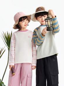 Annil [Quick-Drying Pure Cotton T-Shirt] Children's Striped Raglan Sleeve T-Shirt For Boys And Girls, New Spring Style, Moisture-Wicking And Breathable. - Pink Flowers - View 2