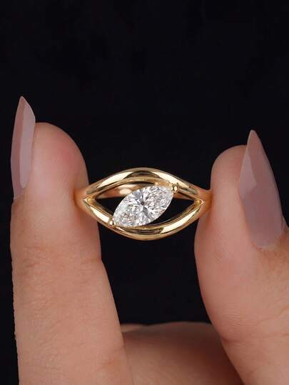 1 pieza Anillo con forma de ojo curvo, clásico y elegante, de material de plata de ley 925, exquisito y único, diseñado para mujeres, perfecto para fiestas y galas. Elaborado con excelente mano de obra, un regalo de aniversario ideal para la novia.