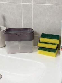 1个装洗洁精分配器，适用于厨房水槽，不含乳胶的塑料材质，独立式按压分配器，带海绵架和赠送海绵，台面水槽收纳架，轻松洗碗，居家厨房必备 - 多色 - 查看 9