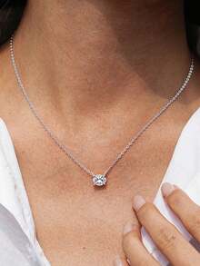 1pc 1-2 Carat Romantic Teardrop Round Diamond Necklace, 925 Sterling Silver, Elegant Pendant Necklace, Luxury & Refined Women's Christmas Jewelry - Oval Necklace - View 6