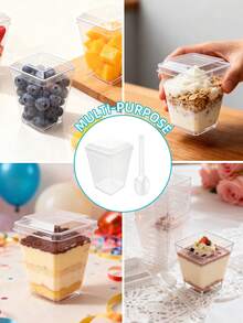 60个/20套 5盎司塑料甜点杯带盖，酸奶芭菲/开胃菜杯带盖，派对适用，迷你甜点杯带勺，布丁、水果和冰淇淋甜点小杯，婚礼用品 - - - 查看 8