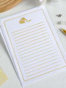 17件套 - 烫金文具套装 - 手写信、情书、高端纪念生日贺卡礼品 - 白金-3信封10燙金信紙3絲帶1金光筆 - 查看 4