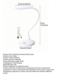 Foldable Charging USB Desk Lamp, Touch Dimmable Eye-Caring Computer Desk Lamp, Bedroom Reading Bedside Table Lamp - White - View 9