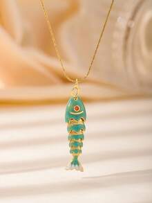 1pc Vivid Koi Fish Enamel Necklace, Multi-Color Unique Design Delicate Choker, Auspicious New Year Essential - Gold - View 6