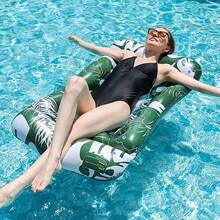 1pc Printed Inflatable Lounger Hammock, Inflatable Floating Mat, Pool Float, Beach Essential Accessory - One Size - View 15