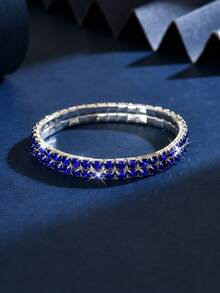 奢华银色双排蓝宝石水钻弹力手链 | 派对及日常魅力配饰 - MS425 - 查看 2