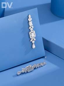 DV JEWELRY 1 Đôi bông tai mặt dây chuyền mạ vàng trắng đính đá Cubic Zirconia cao cấp, món quà trang sức thanh lịch dành cho phái nữ, thích hợp cho hẹn hò, đám cưới, tiệc tùng, kỷ niệm, kèm hộp quà. - Xem 4