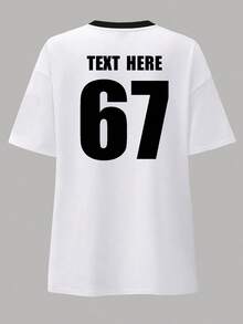 Blusa de cuello en V personalizada, camisa negra y blanca, top casual de verano personalizado, se puede imprimir su logotipo/número de la suerte/agregar su texto/nombre/número de jugador/fecha de aniversario/diseñe su propia camiseta impresa personalizada/excelente para fiestas, ver juegos con amigos, uniformes de equipo - Blanco y Negro - Ver 3