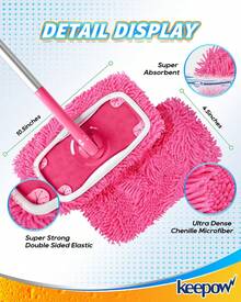 Microfiber Mop Pad Refills Pink Sweeping Mopping Cloths 2 Pack Washable Reusable Floor Cleaning Pads - 2 Pack Pink - View 6