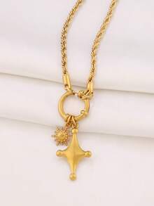 1pc Stainless Steel Sun Star Pendant Necklace Fashion 18K Gold Plated Waterproof Twist Chain Necklaces For Women Jewelry - Necklace - View 8