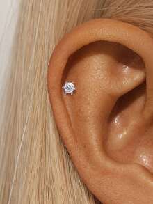 EleRunis 1件 莫桑石水钻 925纯银花朵不对称平底耳骨螺旋穿刺耳环 精致首饰 适合日常佩戴 婚礼派对 订婚 周年纪念 情人节 - 銀色 - 查看 17