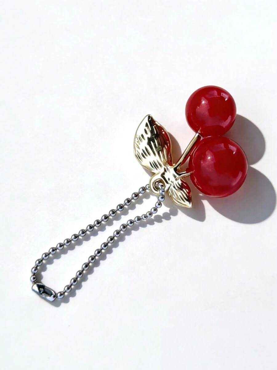 1pc Cherry Shaped Bag Charm, Cute & Versatile For Handbag Or Keychain - Red - View 1