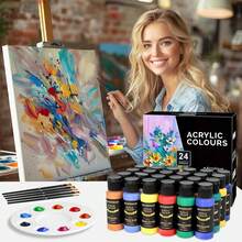 Pintura Acrílica, Oleo 24 Colores*60ml, Contains 5 Brushes and a Palette, Kit de Pintura Acrílica Profesionales, Art Supply Sets - como en la foto - Ver 6
