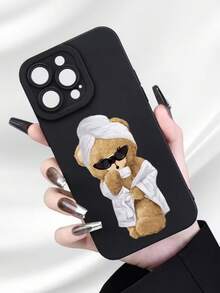 1pc Cute Eyeglasses Bear, Fashionable Full-Coverage Anti-Drop Phone Protective Case, Compatible With IPhone 11 12 13 14 15 16 17 Series, Suitable As Gifts For Family, Friends, And Various Holidays - Black - View 2