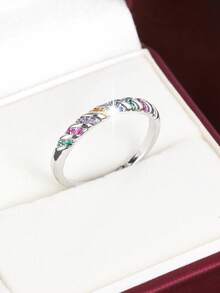 1 pieza Anillo de mujer con diseño espiral y circonita cúbica incrustada - Multicolor - Ver 28