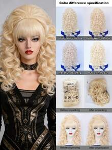 70年代复古蓬松卷发假发，4种颜色可选（亮橙色/黑色/铂金色/深棕色），柔软舒适，耐热，易于打理，适合日常休闲、主题派对、万圣节和角色扮演造型。 - 彩色 - 查看 4