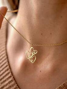 1 chiếc mặt dây chuyền hình trái tim khắc tên gia đình theo yêu cầu, mặt dây chuyền nhiều trái tim tùy chỉnh, mặt dây chuyền hình trái tim vàng khắc tên dành cho nữ, dây chuyền bạc, trang sức thời trang tùy chỉnh, quà tặng Ngày Valentine/Ngày của Mẹ. - Nhiều màu - Xem 3