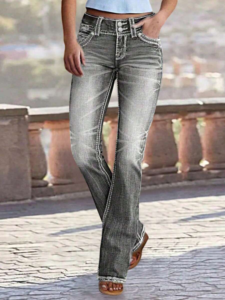 Women's Fashionable And Casual Sexy Flared Jeans, Paired With Torn Hole Decorations, Party Dresses For Women,Christmas Outfit Women,Stretch Jeans For Women,Old Money Style Women,Vestidos Elegantes De Mujer,Country Concert Outfit,Valentine's Day,Christmas Outfit Women,New Years Outfit Women,Birthday Outfits For Women,Rave Outfits For Women,Western Outfits For Women,Jeggings Women - Xám - Xem 1