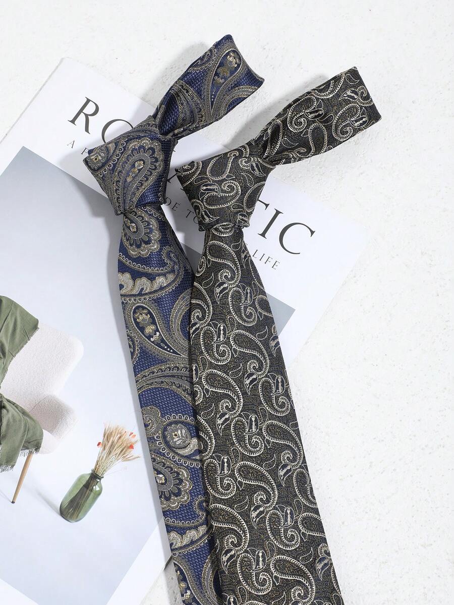 1条时尚佩斯利花纹领带，复古风格，适合休闲、商务、派对等场合。 - 彩色 - 查看 1