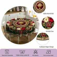 1件装奢华欧式宫廷风格圆形花卉桌布，复古金色印花，适用于日常客厅、餐厅、节日派对、户外婚礼 - 可机洗，100%涤纶防尘罩 - 彩色 - 查看 7