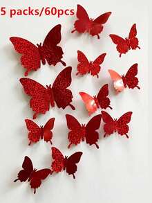 12片装3D蝴蝶墙贴，客厅卧室墙面装饰，贴纸，墙贴，乙烯基贴纸，家居装饰，春季装饰，为您的家增添活力，节日装饰贴纸，生日毕业礼物，派对用品，墙面装饰，贴纸，墙贴，房间装饰，家居装饰 - 紅色閃粉 - 查看 8