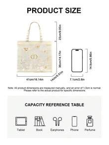 Christian Dior 41*38*2cm Mesh Butterfly Embroidered Tote Bag, Large Capacity Multi-Function Casual Travel Handbag - Beige - View 5