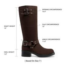 Women's Motorcycle Boots Side Zipper Knee High Boots Square Toe Chunky Low Heel Buckle Decorated Biker Fashion Stylish Riding Boots Festival Dresses For Woman - Màu nâu Sô-cô-la - Xem 5
