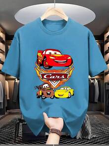 Men's Officially Licensed  Cars Movie T-Shirt - , Mater & Sally Print, Favorite Cars Characters, Casual Summer Tee For & Fans, Comfortable Round Neck (Iconic Racing) - Màu xanh hoàng gia - Xem 1