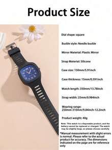 1 件果冻方形石英表，时尚钟表，适合青少年、日常使用或节日礼物 - 黑色 - 查看 6