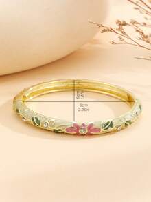 1pc Fashionable New Gold-Plated Enamel Cloisonne Floral Pattern Bracelet, Jewelry Gift For Women & Girls - Apricot - View 4