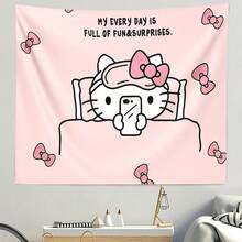 SANRIO 1件Hello Kitty粉色豹纹涤纶纤维2D挂毯，适用于卧室、客厅、家居装饰，时尚礼品 - 彩色 - 查看 1