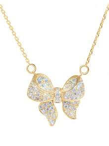 1 pièce Collier pendentif glamour avec nœud en cubic zirconia cubique pour femmes, cadeau de la Saint-Valentin, bijoux de mariage - Or jaune - Voir 2