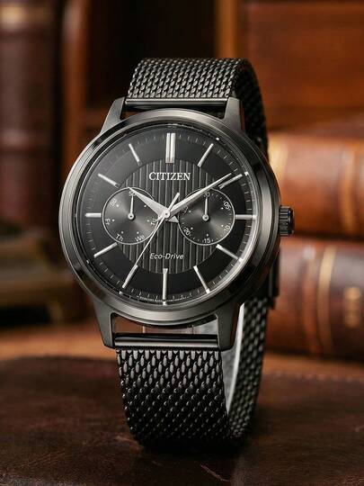 CITIZEN Reloj de acero inoxidable con correa de malla para , pantalla de fecha multifunción minimalista, uso casual de negocios para uso diario BU4034-82E