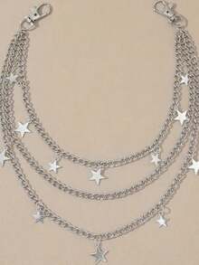 1件街头风三层星形链条裤链，适合男士休闲、派对穿着 - 銀色 - 查看 3