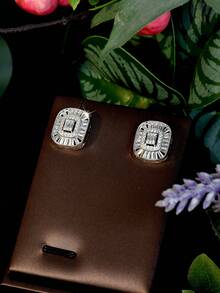 1 Set de Joyería Decorativa con Circonita Cúbica Cuadrada, Adecuado como Regalo de Aniversario para Mujeres - Plateado - Ver 3