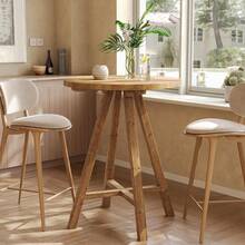 LITTLE TREE 31.5-Inch (80cm) Solid Wood Modern Round Dining Table - Counter Height Kitchen Table For 2, Compact Living Room/Dining Room - Mocha Brown - View 4