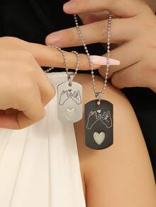 ATLVXJL 2件套夜光情侣/友情心形吊坠项链套装，休闲饰品，适合日常佩戴和节日礼物 - 彩色 - 查看 2