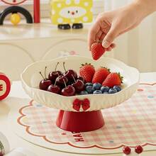 1 PC Cream Style High-Value Petal-Shaped Fruit Plate Button-Type Living Room Coffee Table Candy Snack Plate High-Legged Fruit Plate With Ribbon, Coffee Table Snack Dried Fruit Plate, Candy Plate, Multi-Functional Fruit Basket With Drainage Function - Multicolor - View 7