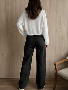 女士新款白色圆领落肩长袖镂空半透明套头毛衣，时尚休闲宽松性感简约百搭休闲外出套头衫，春夏款 - 白色 - 查看 8