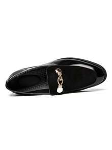 Men's Casual Shoes Fashion Velvet Patent Leather Loafers Classic Gold Buckle Business Party Shoes Please Order One Size Up As It Runs Small. - 黑色 - 查看 7