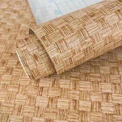 1 Roll Of Retro Bamboo Mat Texture Self-Adhesive Wallpaper Pvc Rattan Pattern Wallpaper Thickened Waterproof And Stain Resistant Adhesive Easy To Install And Removable Sticker Suitable For Bedroom Living Room And Dining Room Wall Decoration And Furniture Renovation Wallpaper 45CM*500/300/100CM