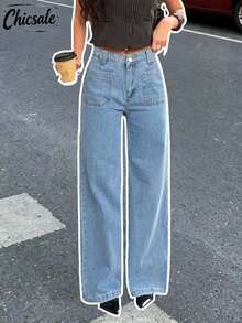 Women's Square Pocket Simple Fashionable Comfortable Jeans - Light Wash - View 8