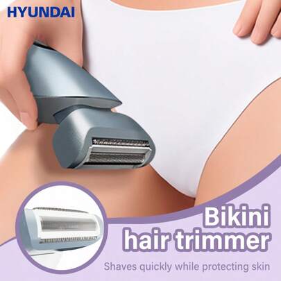 HYUNDAI Máy cạo lông chân điện cho nữ, máy tỉa lông vùng bikini, dao cạo điện cho nữ, cạo lông nách, dao cạo sạc điện cho nữ, sử dụng được cả khi khô và ướt, không gây đau, không dây, đầu cạo có thể tháo rời (Màu xanh dương)