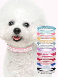 Collar para perro/gato de 16-46 cm de tamaño de cuello - Lujo con cristales brillantes, terciopelo suave, piel sintética duradera y ajustable para mascotas pequeñas/medianas/grandes - Multicolor - Ver 3