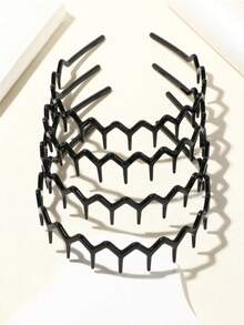 4pcs/1pc Set Shiny Black Non-Slip Headbands, Fashionable Wavy Headbands With Teeth, Home Skincare Headbands, Suitable For Daily Face Washing Or Makeup - Multicolor - View 1