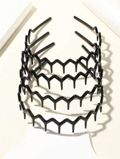 4pcs/1pc Set Shiny Black Non-Slip Headbands, Fashionable Wavy Headbands With Teeth, Home Skincare Headbands, Suitable For Daily Face Washing Or Makeup