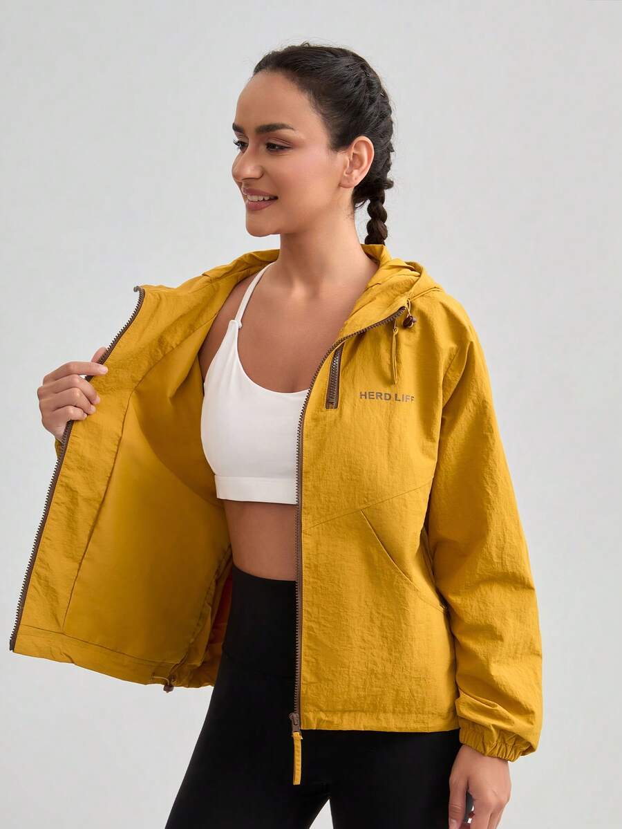 Women's Casual Outdoor Zip-Up Hooded Soft Shell Jacket, Autumn - Yellow - View 1